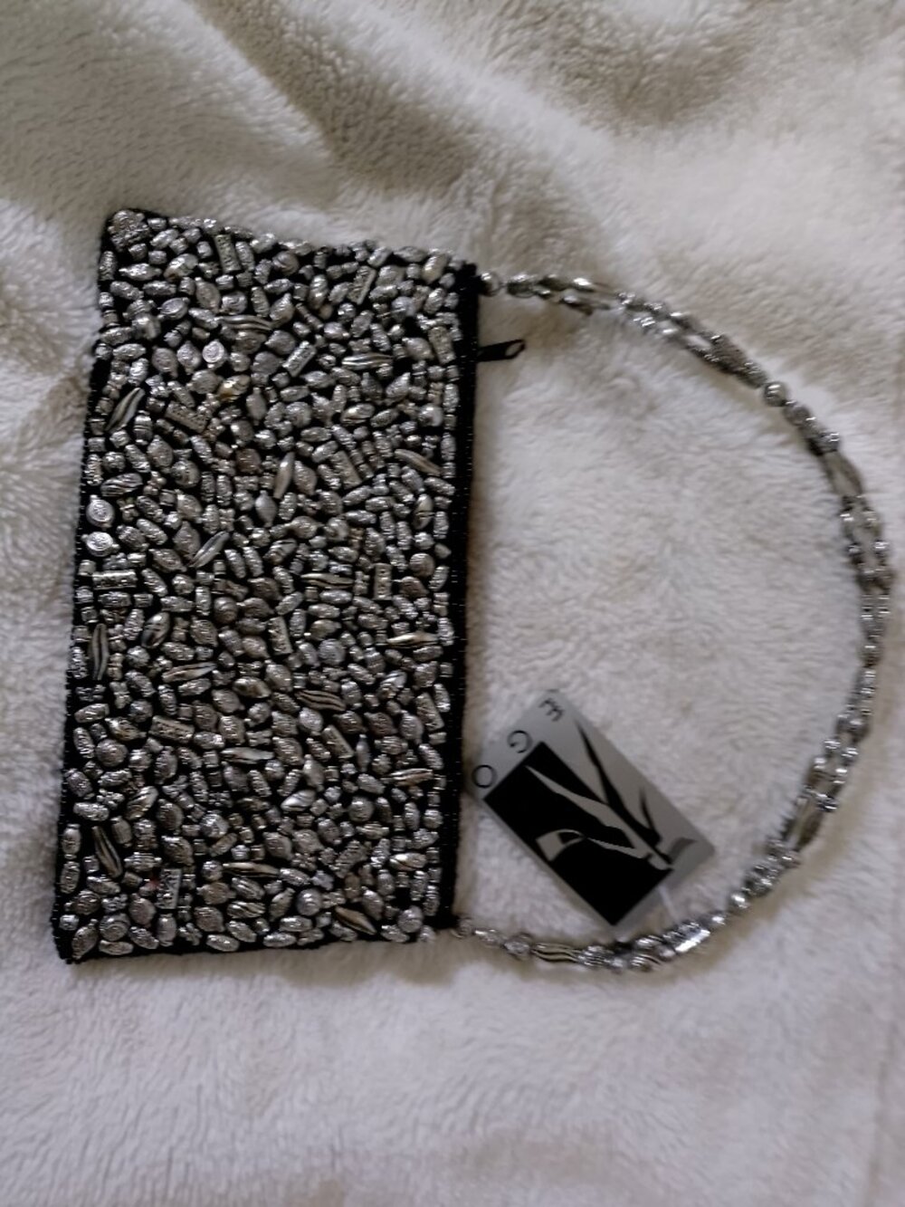 EGO Beaded Purse NWT Silver/Black
